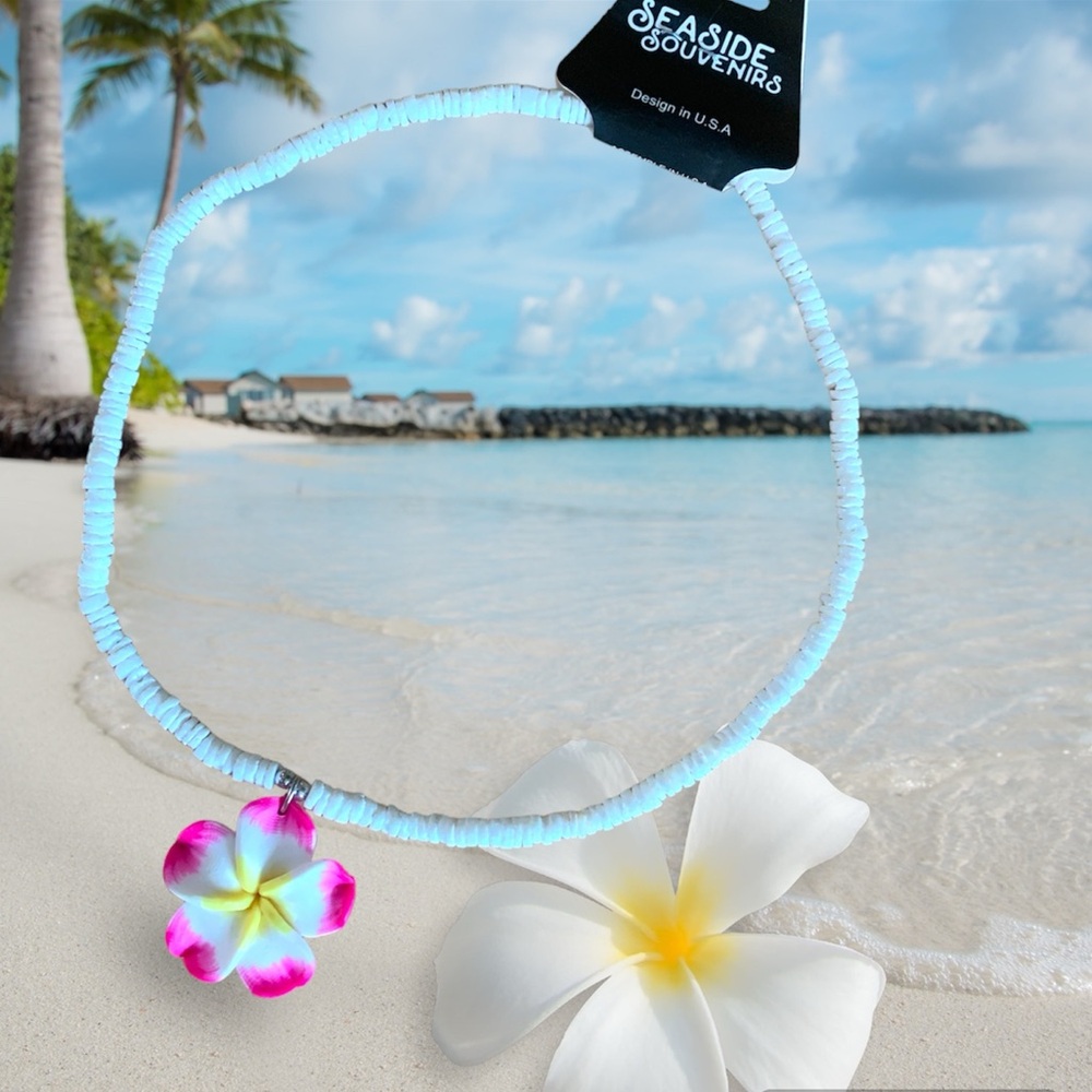 Plumeria Puka Shell Beach Necklace
